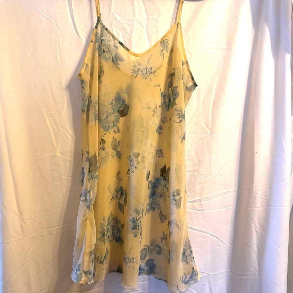Innermost Vintage Sheer Slip Nightgown Sz M Yellow& Blue Floral A Line nightgown